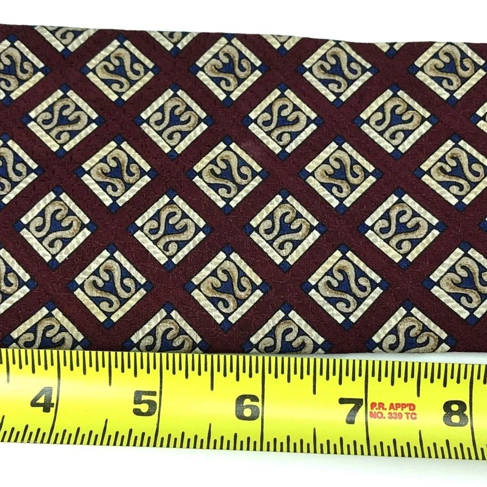 Jos. A. Bank Premier Collection Tie 100% Silk Maroon Red Blue Beige Necktie 63